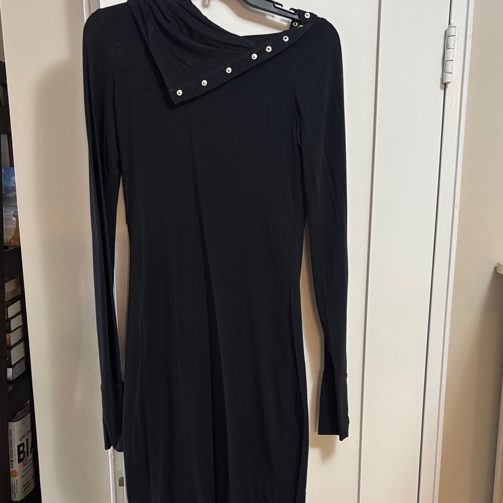 Diane Von Furstenberg black asymmetrical neckline dress